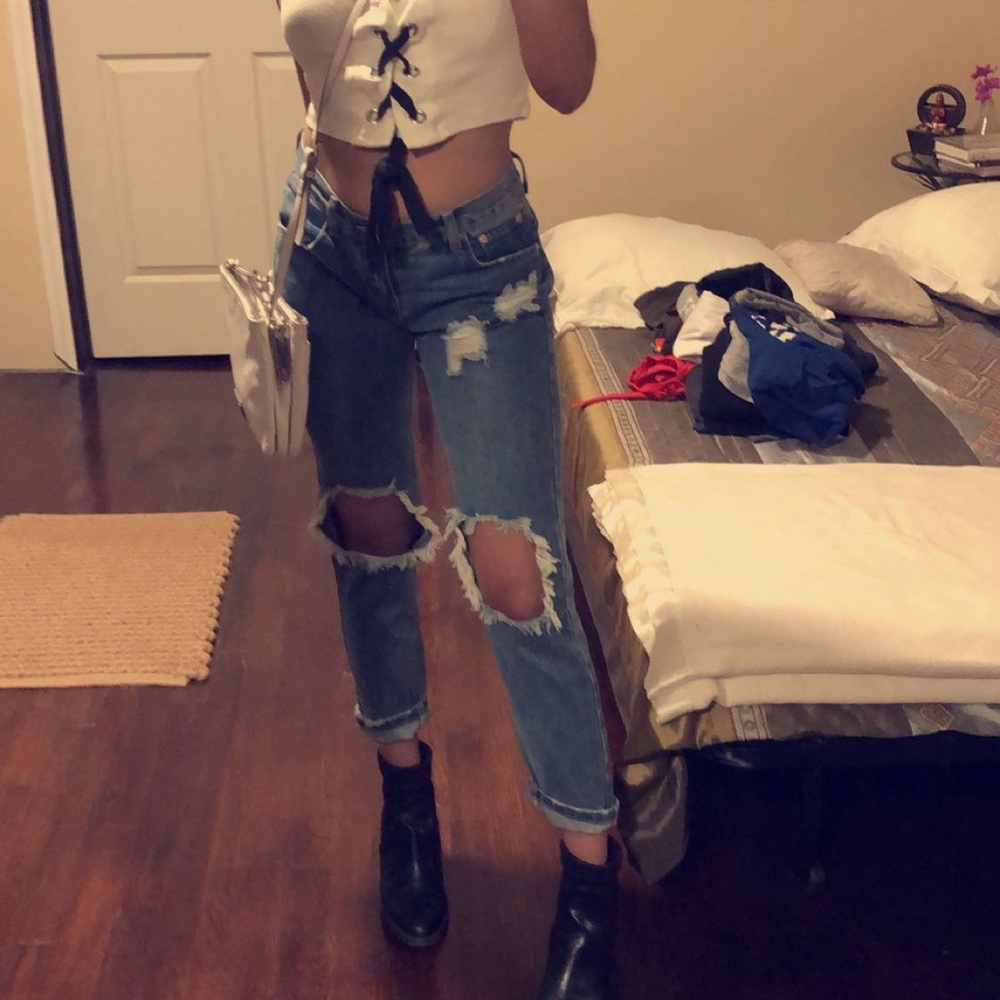 REVOLVE Ripped Denim Mom Jeans